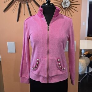 Boston Proper Pink Bomber Jacket with Pearl Details